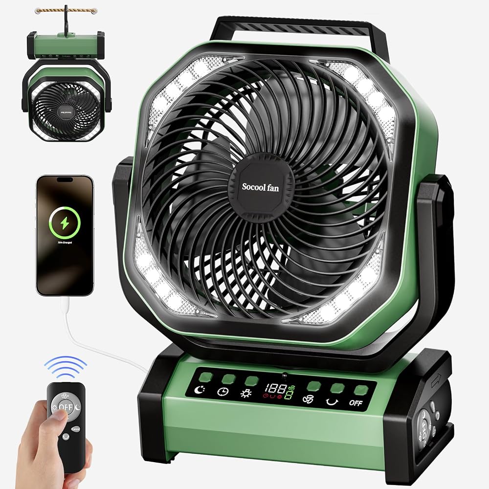 Socool Camping Fan with Light & Remote